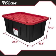 4Pack-Hyper Tough 27 Gallon Large Storage Bin with Snap Lid, Black & Red Plastic