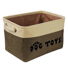 Large Collapsible Dog Toy Basket – Brown Storage Bin with Handles for Toys, Acce