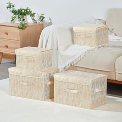 Decorative Gold Metallic Fabric Storage Bins with Lid Collapsible Organizer