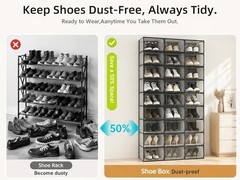 12 Pack X-Large Clear Stackable Shoe Storage Boxes Plastic Sneaker Organizer