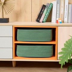 Large Shallow Organizing Baskets 15x11x5.1 Inches Rope Woven Storage Bins