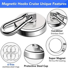 66 kg Heavy Duty Magnet with Carabiner Hook, Strong Magnetic Hooks for Hanging
