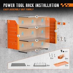 Garage Tool Organizer with 4 Tier,Drill Holder Wall Mount,Heavy Duty Rack with H