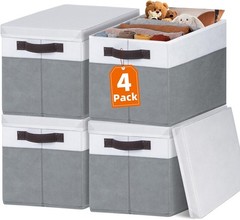 Large Closet Storage Baskets 4 Pack with Lids for Shelves