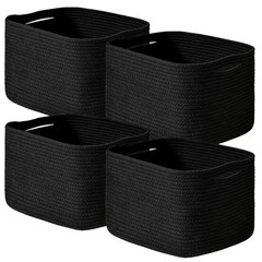 4 PCS Black Woven Cotton Rope Storage Baskets 12.5×9.1×7.9 Inch Shelves Bin