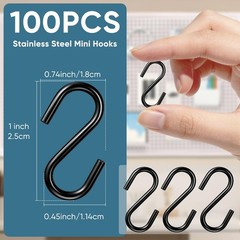 Dpyrrhic 100PCS 1 Inch S Hooks, Mini Stainless Steel Black S 1 Inch,