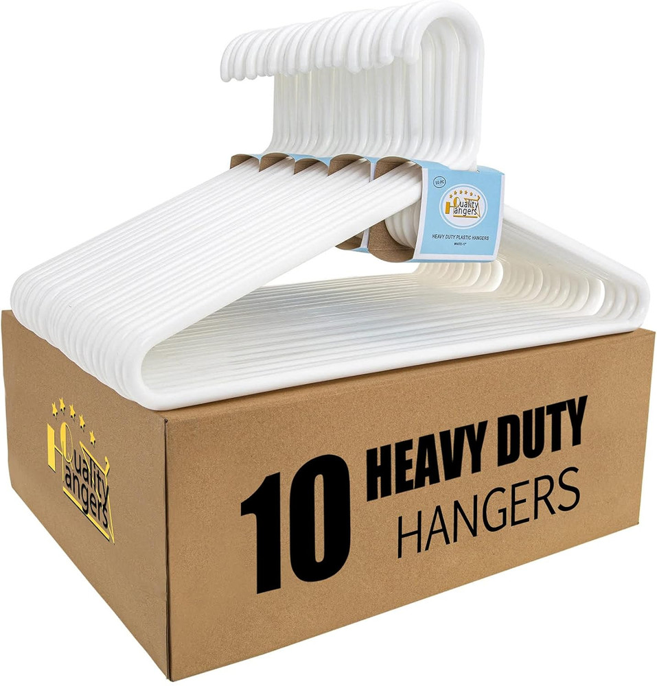 Quality White Plastic Hangers 10 Pack – Super Heavy Duty Multipack for Clothes –