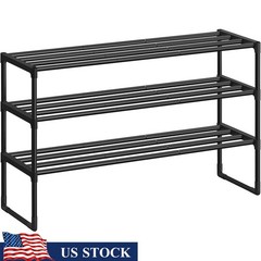 3-Tier Shoe Rack Stackable Metal Organizer Entryway Bedroom Storage Shelf New