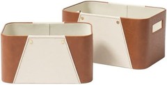Storage Baskets Organizing 2 Pack Storage Cube Boxes Luxury Brown Vegan Leather
