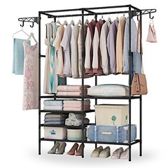 66 in Garment Rack Storage Closet Clothing on Wheels Hanging Clothes Heavy Duty