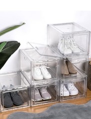 Shoe Box Storage Organizer, Stackable, Clear 4 Pack, New, Damaged Open Box