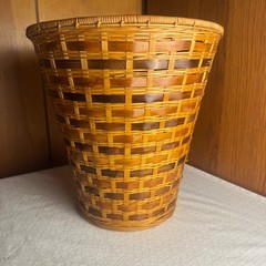 Vintage Japanese Handwoven Bamboo Basket Signed 11” Woven Storage Basket