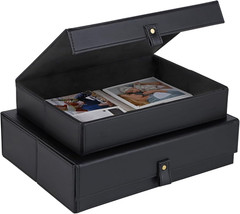 Elegant Faux Leather Photo Storage Boxes with Dust-Proof Lid – Set of 2