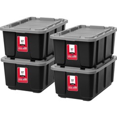 4-Pack 27 Gallon Heavy-Duty Plastic Storage Bins with Lockable Lids – Gray