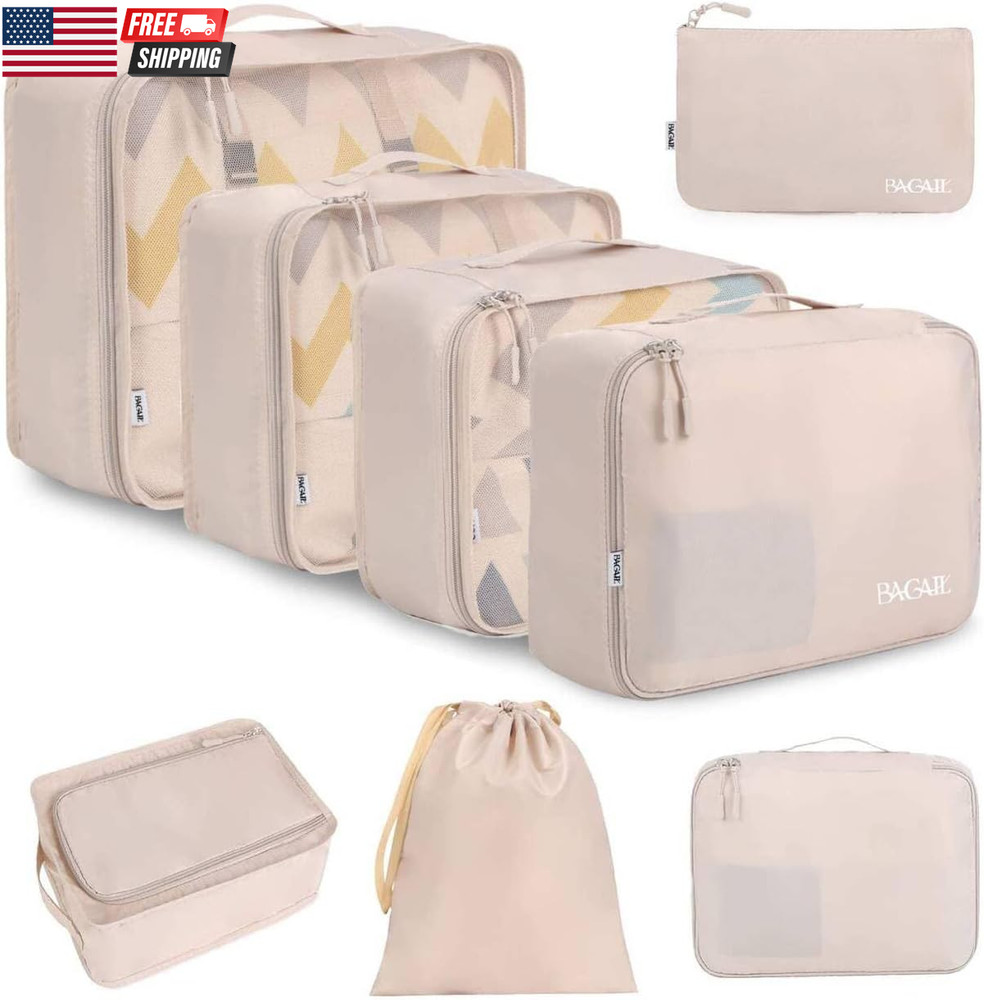 8 Set Packing Cubes Luggage Packing Organizers for Travel Accessories-Cream