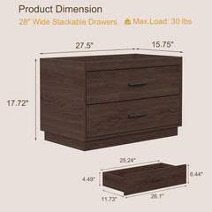 Modern Stackable Storage Drawers – 28″ Wide Closet Organizer with 2 Bins, Brown
