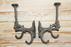 2-Large TRIPLE WALL HOOKS,Raw Unfinshed,Lion Accent,Country Decor,Gifts, H-10