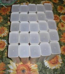 25 EMPTY PLASTIC CONTAINERS WITH LIDS 6-1/4″ X 2-1/2″ SOLD AS IS