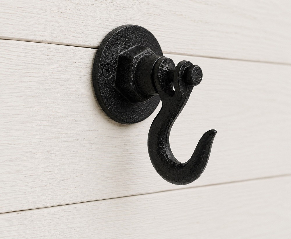 Black Industrial Swivel Clevis Eye Wall Hook Heavy Duty Cast Iron Antique Design