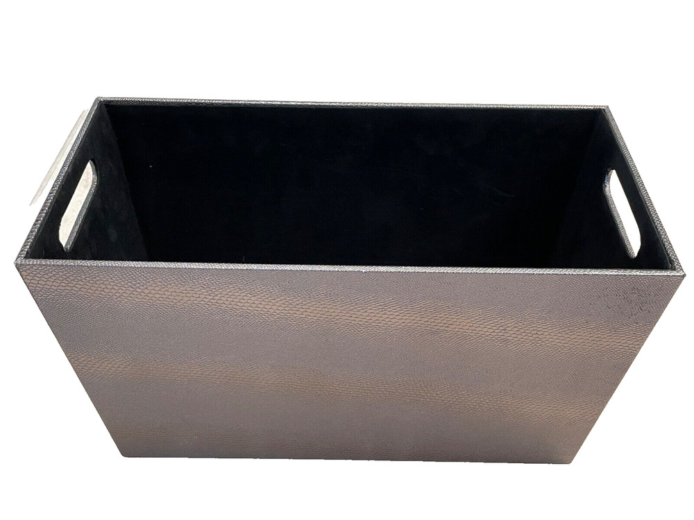 Silver Vegan Leather Snakeskin Magazine Holder Handles Storage Bin
