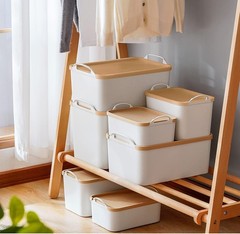 ANMINY All-in-One Lidded Plastic Storage Bins Set White Basket (8 Piece)
