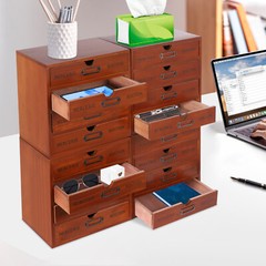 16-Drawer Wooden Storage Box (19.6”x6.89”x19.6”) VIntage Filing Cabinet US