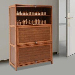 32In Entryway Bamboo Shoe Cabinet 7-Tier Storage w/ 3 Flip-Up Doors