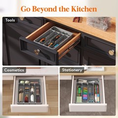 Lifewit Silverware Drawer Organizer Tray, 9.1 x 12.6 inch (5 Slots), Gray