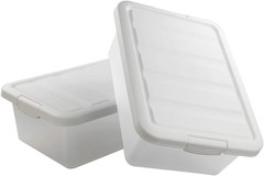Durable 14 Quart Plastic Storage Bins with Lids – Set of 2, White