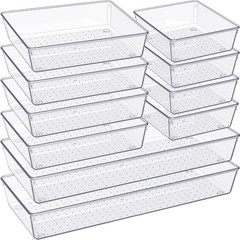 Drawer Organizer Set 10 Pack Large Clear Plastic Food Grade Versatile Storage