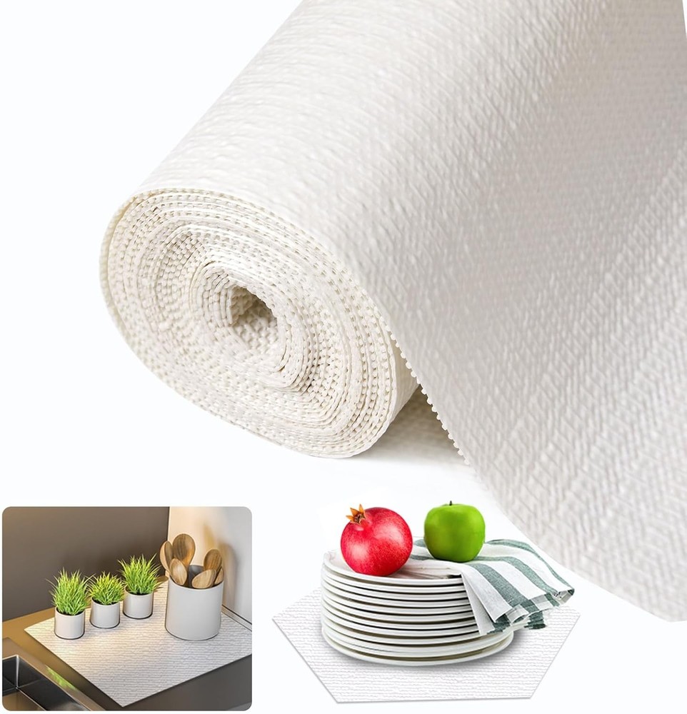 Beautysaid Shelf and Drawer Liner for Kitchen Cabinet, Non 12W x 118L, White