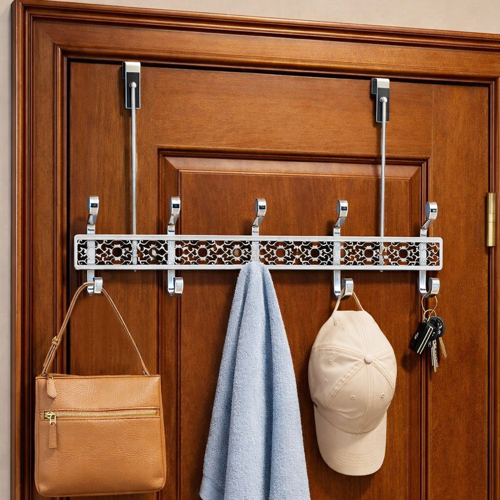 Heavy Duty Silver Over The Door Hanger Hanging Rack 10 Hooks Organizer