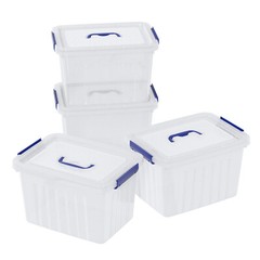Idotry 12L Latching Storage Box Stackable Plastic Containers Blue Latches w/ Lid