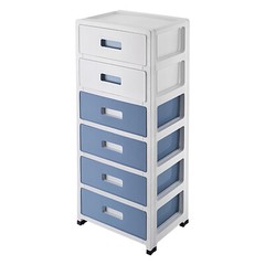 33in Blue White 6-Drawer Organizer, Household/Office Storage Cabinet Drawer Type