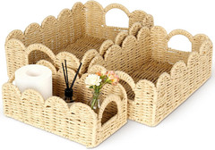 Set of 3 Hand Woven Paper Rope Baskets for Home Decor and Storage – Natural