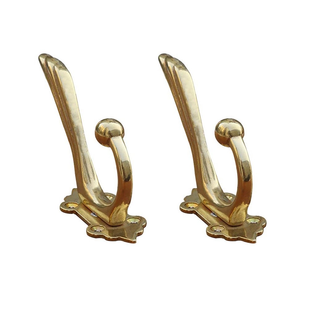 Antique Solid Brass Clothes Hooks Entryway Coat Jacket Hanger Gold 2 PCS