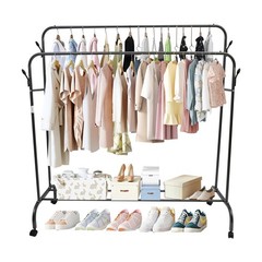 59 in Clothing Garment Rack Rolling Clothes Organizer Double Rails Heavy Duty