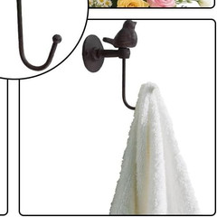 Vintage Lot 2 BLACK IRON BIRD ON BRANCH HOOKS Wall Hanger -Towels, Coats, Bags