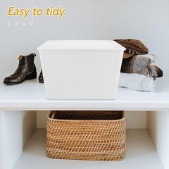 White Plastic Storage Basket with Lid and Handles Versatile Organizer Bin for…