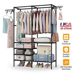 66 in Garment Rack Storage Closet Clothing on Wheels Hanging Clothes Heavy Duty