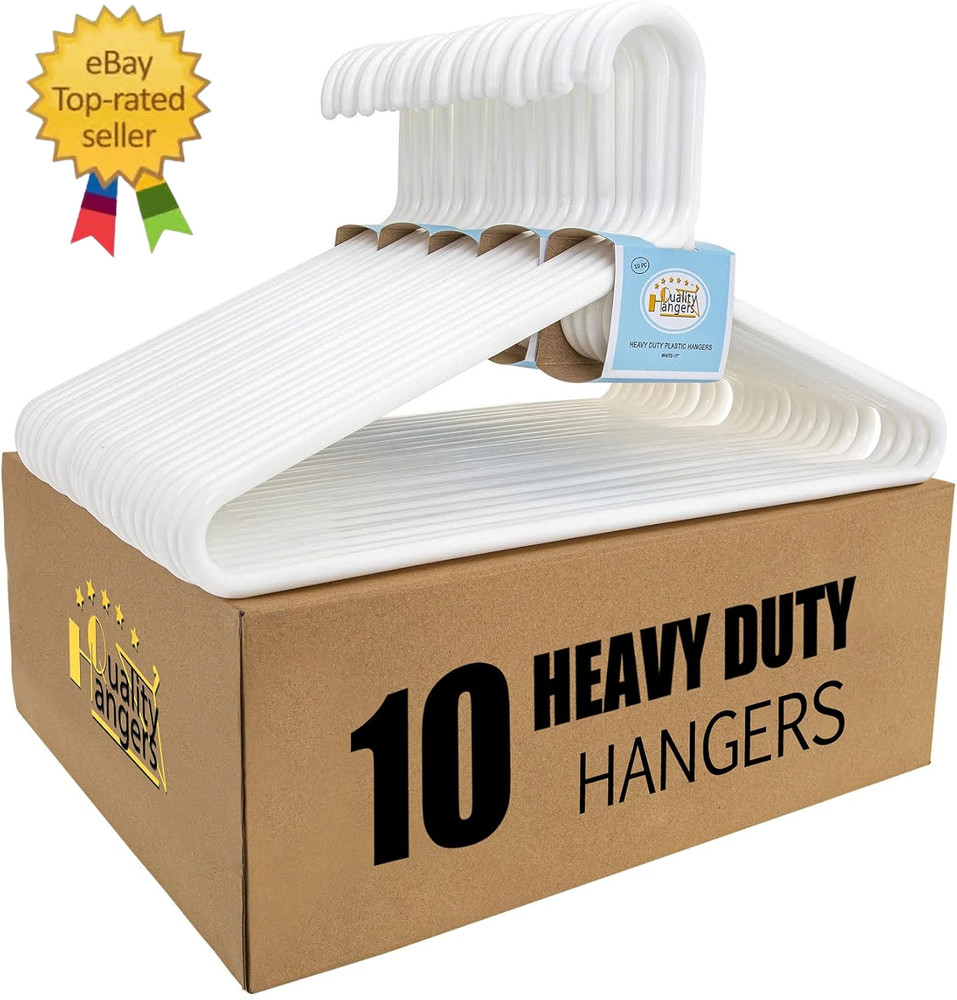 Quality White Plastic Hangers 10 Pack – Super Heavy Duty Multipack for Clothes –