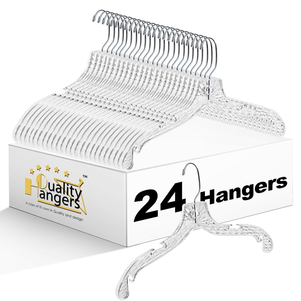 Quality Hangers 24 Pack Clear Plastic with Super 17″, Crystal