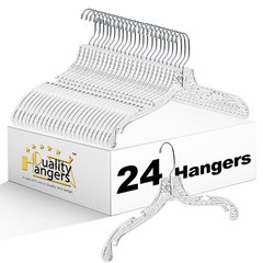 Quality Hangers 24 Pack Clear Plastic with Super 17″, Crystal