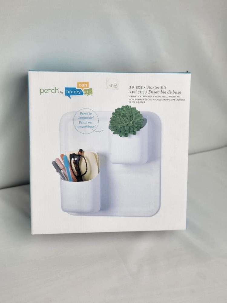 Magnetic Wall Organizer, perch by Urbio, 3 Piece Starter Kit, White, New