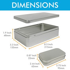 Large Silver Metal Rectangular Empty Tin Box Containers Storage Organization