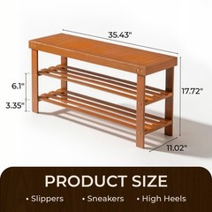 Bamboo Shoe Rack Bench 3 Tier Sturdy Entryway Bedroom Organizer Shelf Walnut