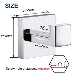 Polished Chrome SUS304 Stainless Steel Heavy Duty Wall Mount Towel Hook 2 PCS