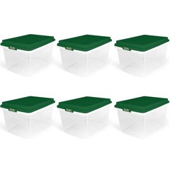 Hefty 72 Qt Christmas Storage Bin Clear Green Lid Holiday Storage Tote 6 Pack