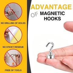 Durable Magnetic Hooks 30lbs – 6 Heavy Duty Neodymium Hooks for Easy Hanging