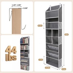6in1 Over Door Hanging Organizer Versatile Storage 12 Mesh Pockets Deep Gray